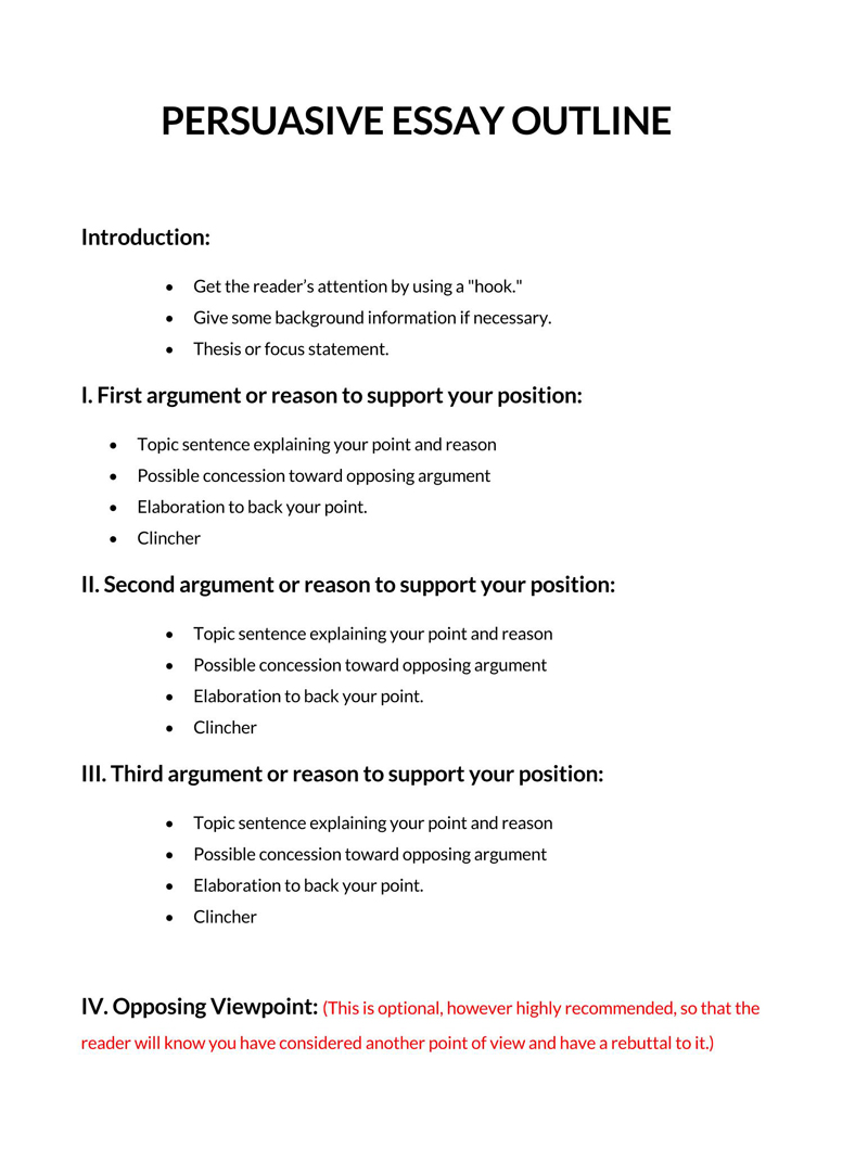 Professional Editable Persuasive Essay Outline Sample 02 for Word Document