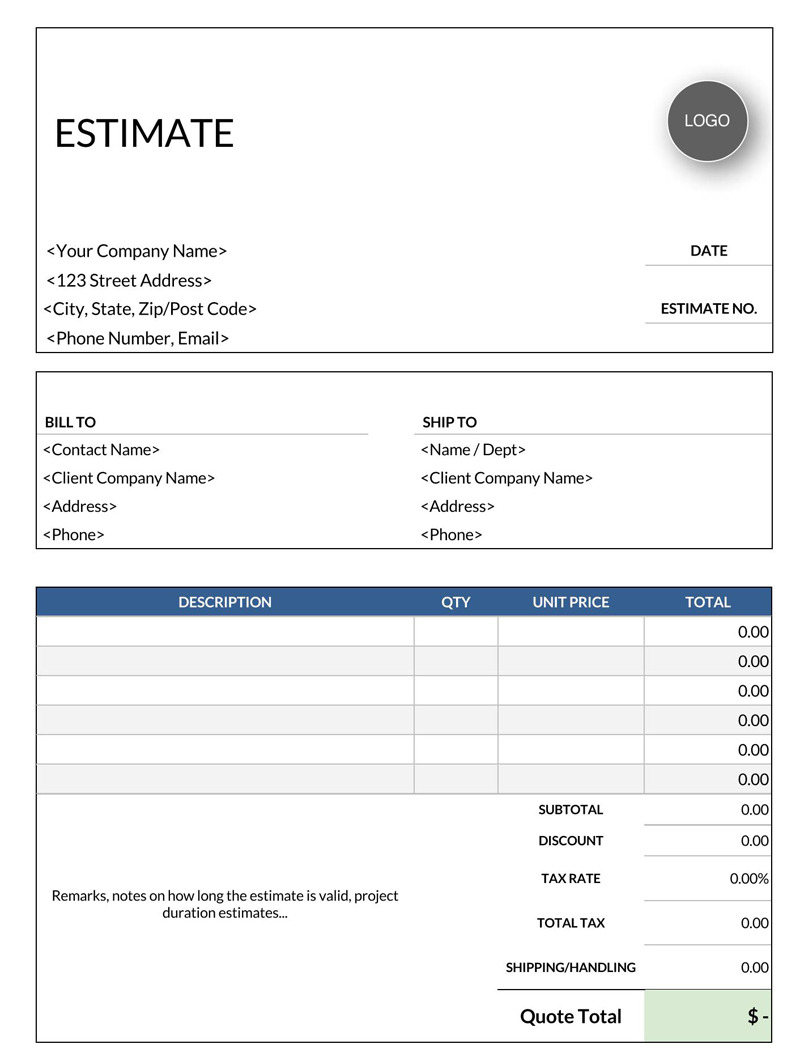 estimate template excel free download