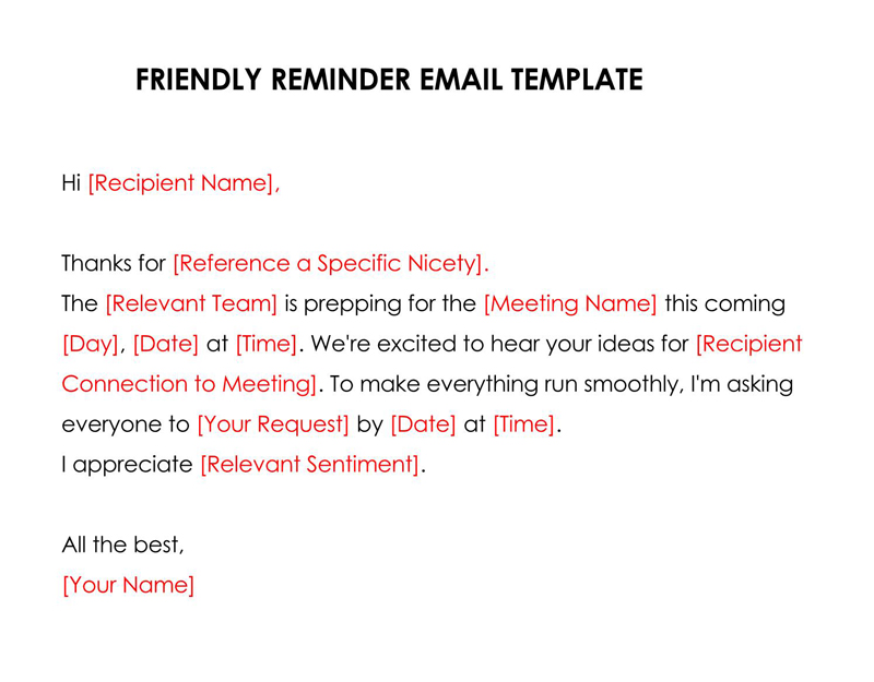 reminder email to client