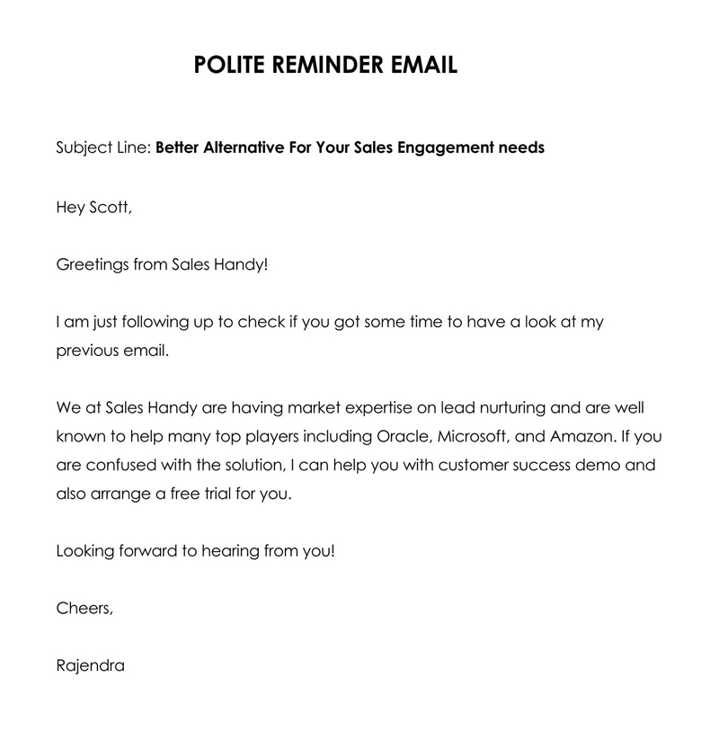 Free Polite Reminder Email Example 03 in Word File