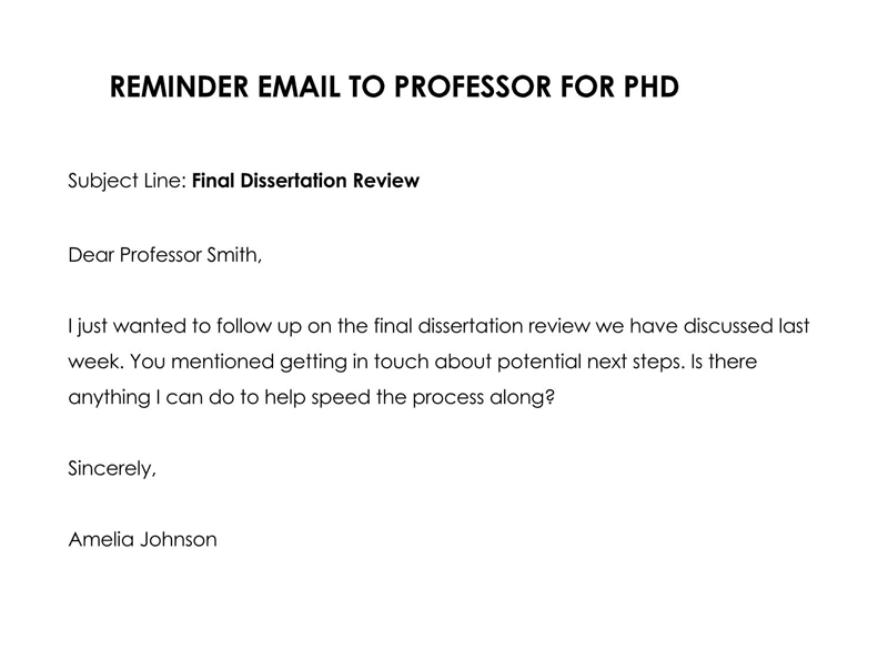 Free Reminder Email to Professor for PHD Example 01 as Word File