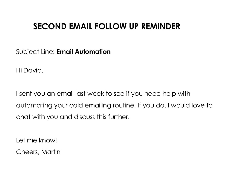 Free Second Email Follow up Reminder Example 01 as Word File