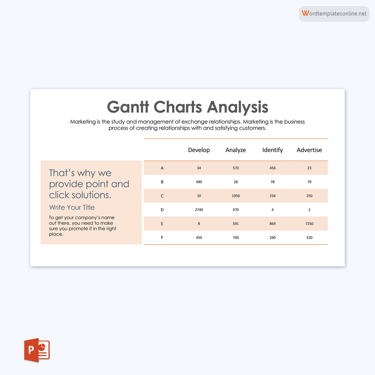 Professional Editable Gantt Chart Analysis Template 02 as PowerPoint Slides