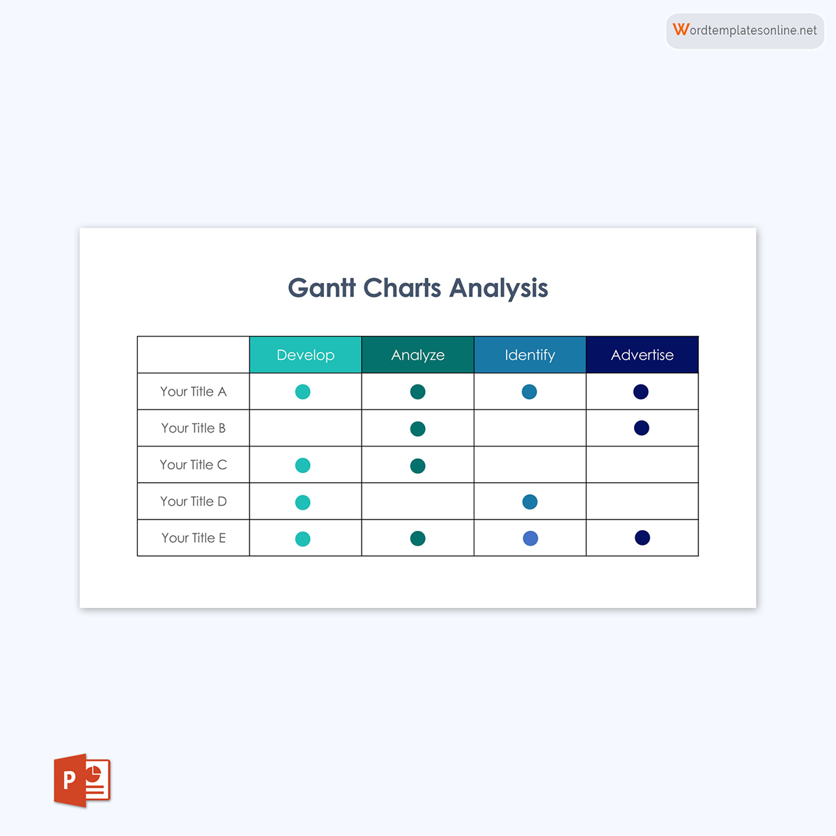 Professional Editable Title Based Gantt Chart Analysis Template 03 as PowerPoint Slides