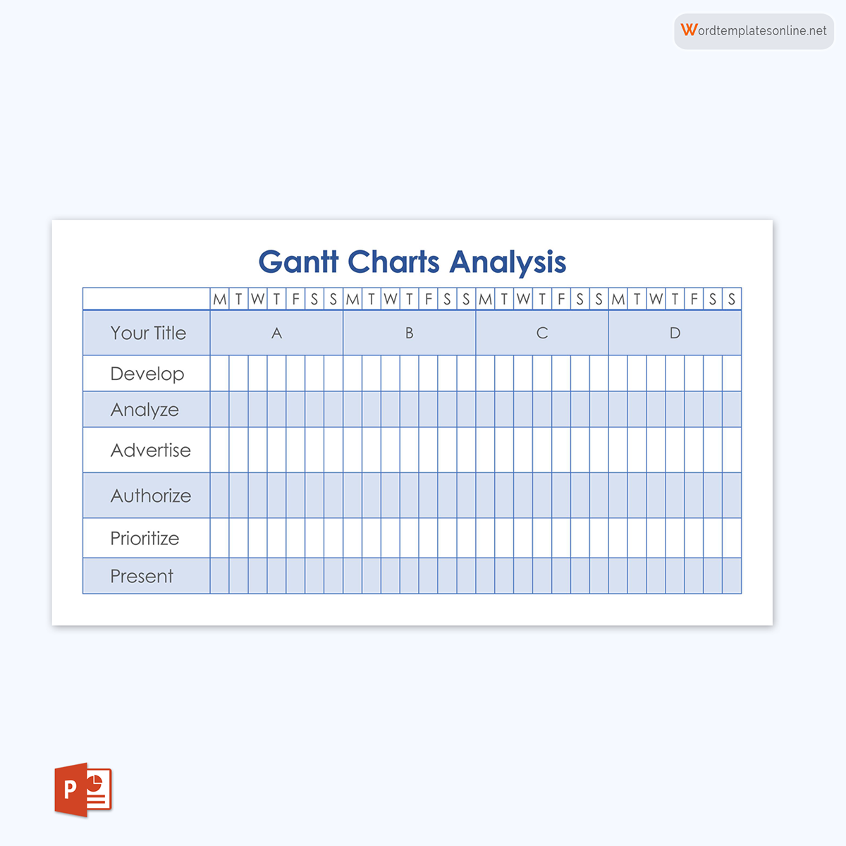 Great Fillable Monthly Gantt Chart Analysis Template 01 as PowerPoint Slides