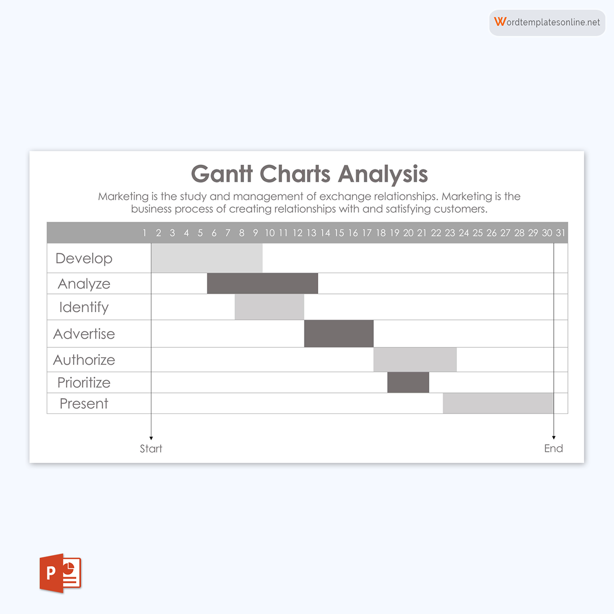 Great Fillable Monthly Gantt Chart Analysis Template 02 as PowerPoint Slides