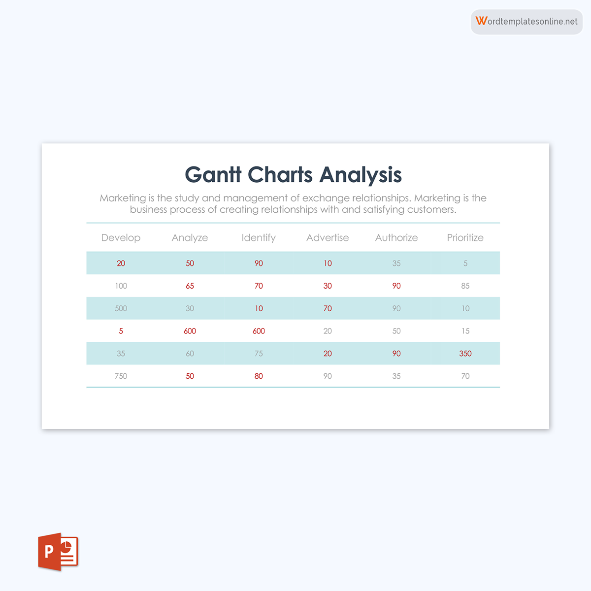 Professional Editable Gantt Chart Analysis Template 07 as PowerPoint Slides