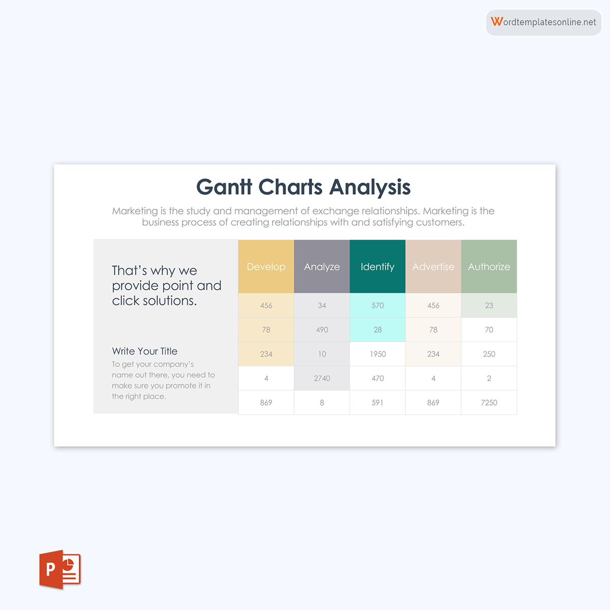 Professional Editable Gantt Chart Analysis Template 08 as PowerPoint Slides