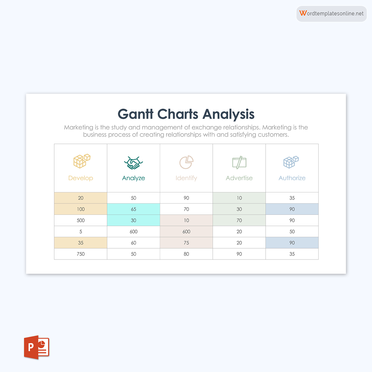 Professional Editable Gantt Chart Analysis Template 09 as PowerPoint Slides