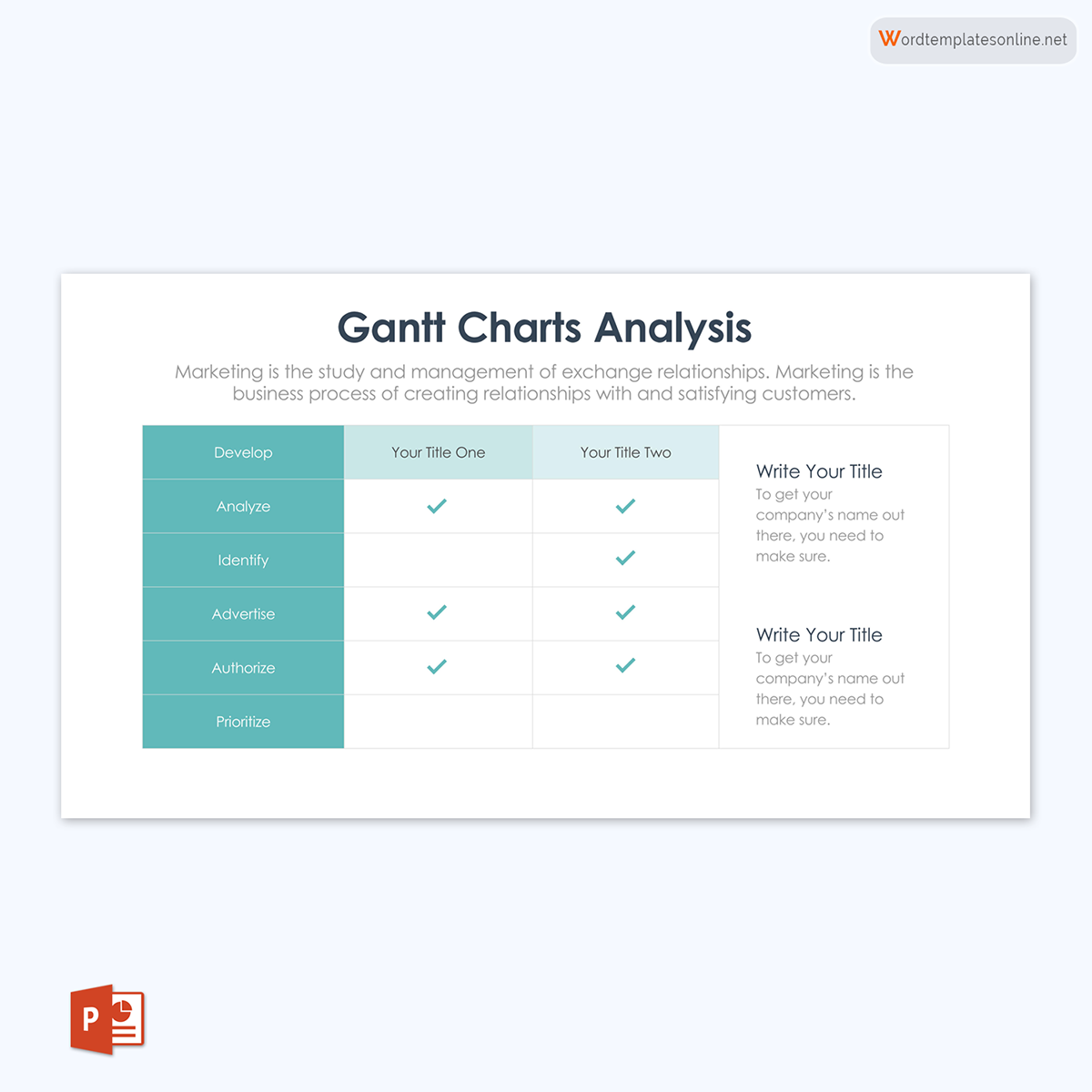 Professional Editable Title Based Gantt Chart Analysis Template 06 as PowerPoint Slides