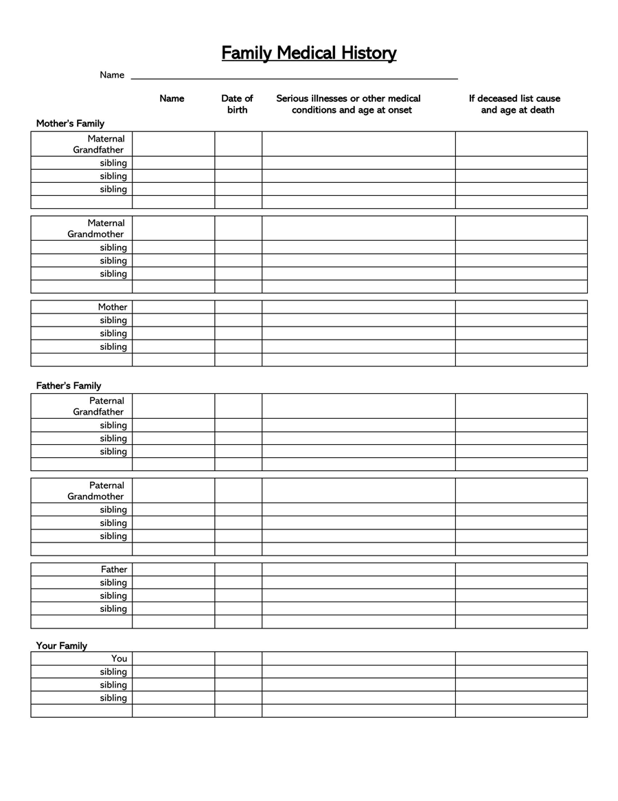 General Medical History Forms (100% Free) - [Word, PDF]