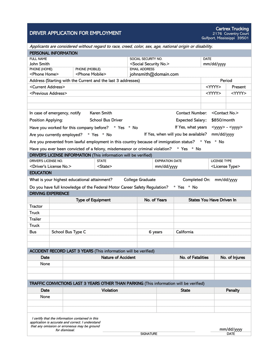 Free Job Application Form Sample 03