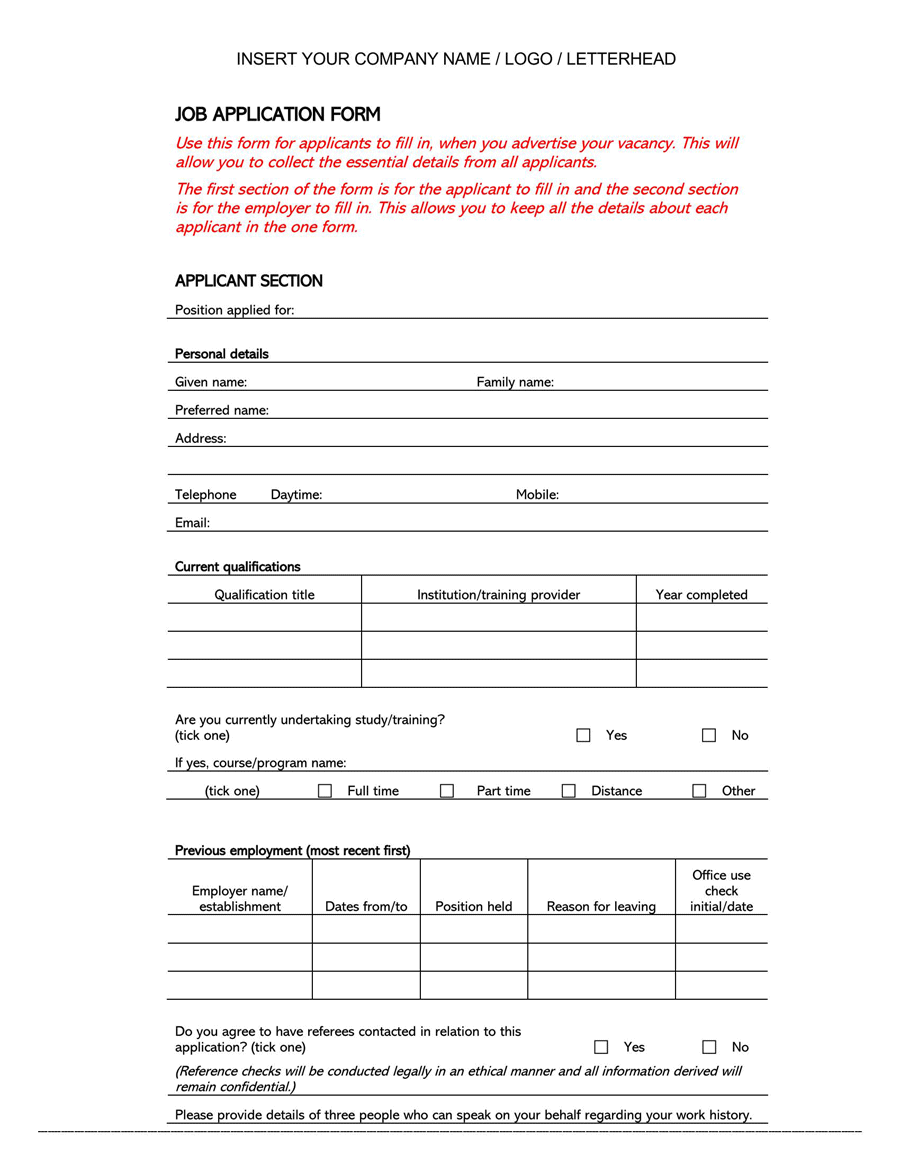 Free Job Application Form Sample 04