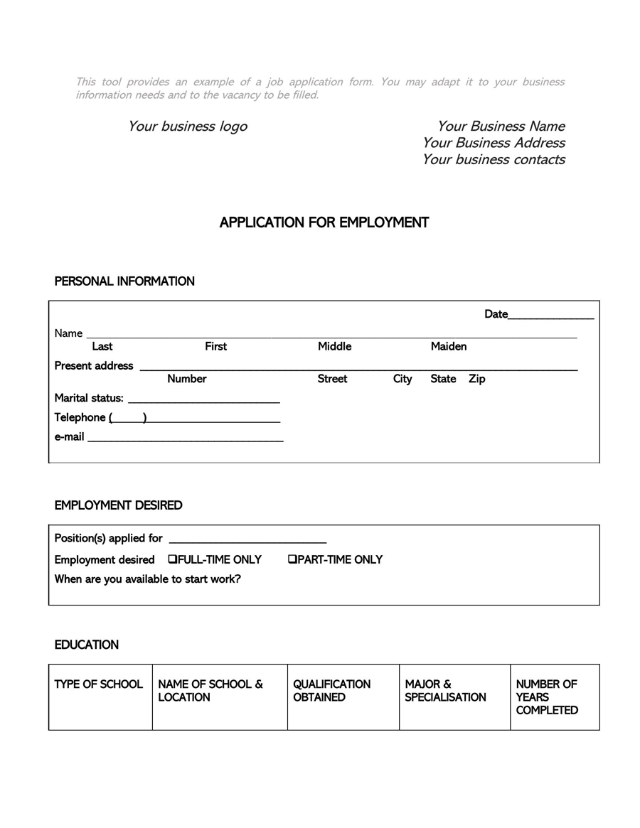 Free Job Application Form Sample 06