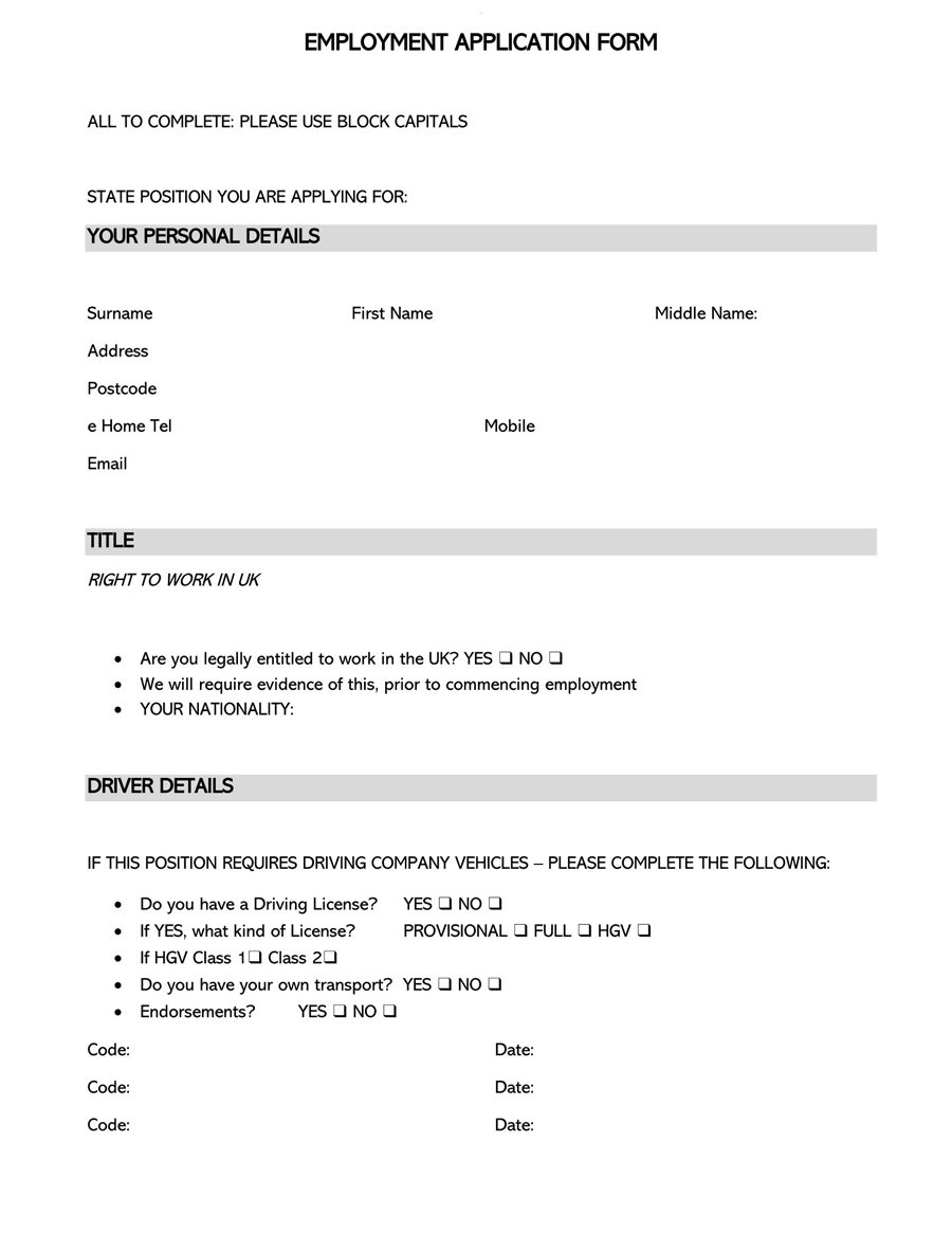 Application Form for Job