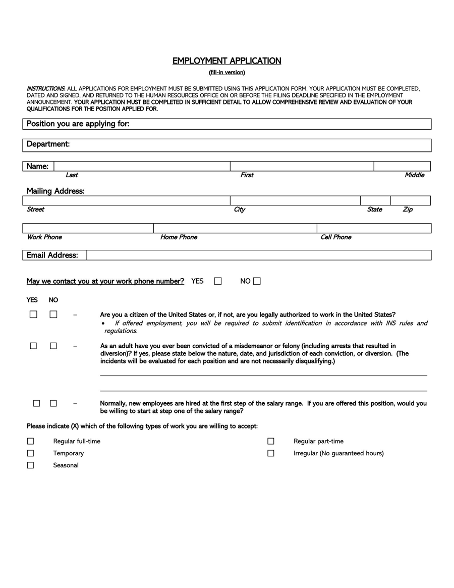 Job Application Fill-In Version Form