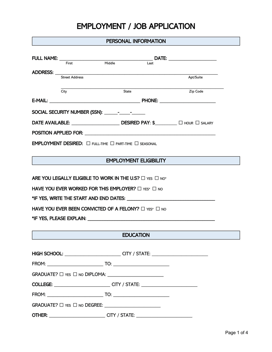 Printable Job Application Form Template 06