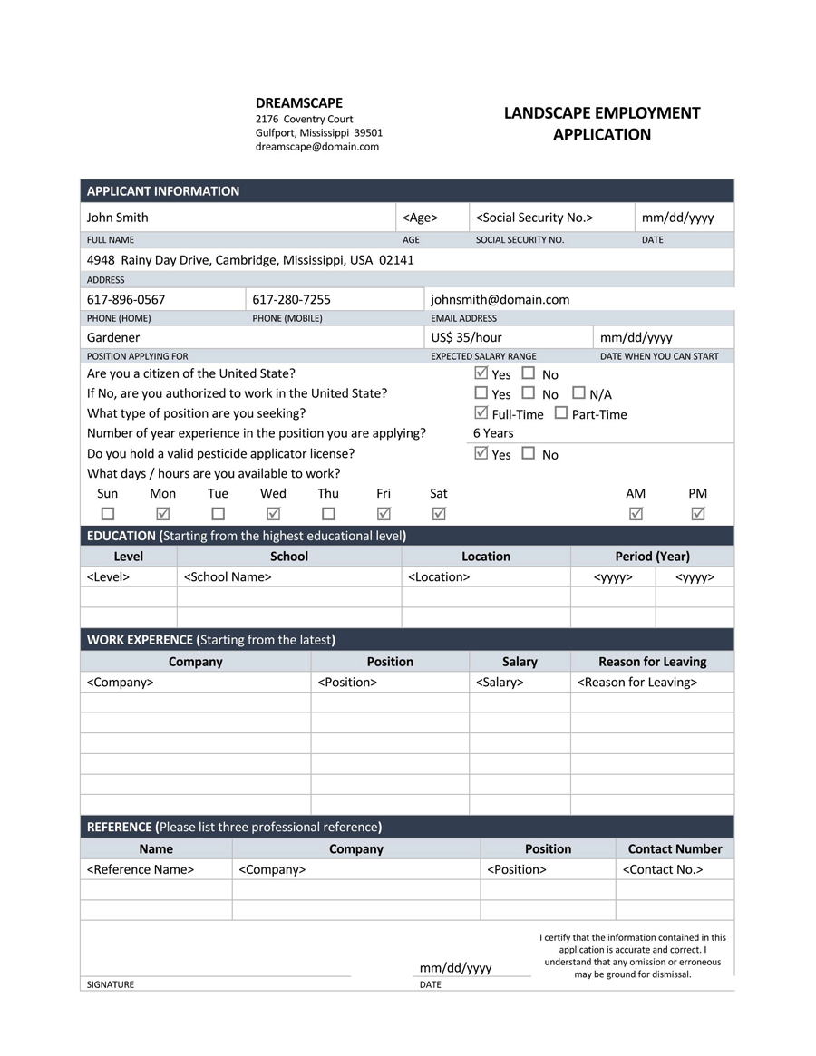 Printable Job Application Form Template 10