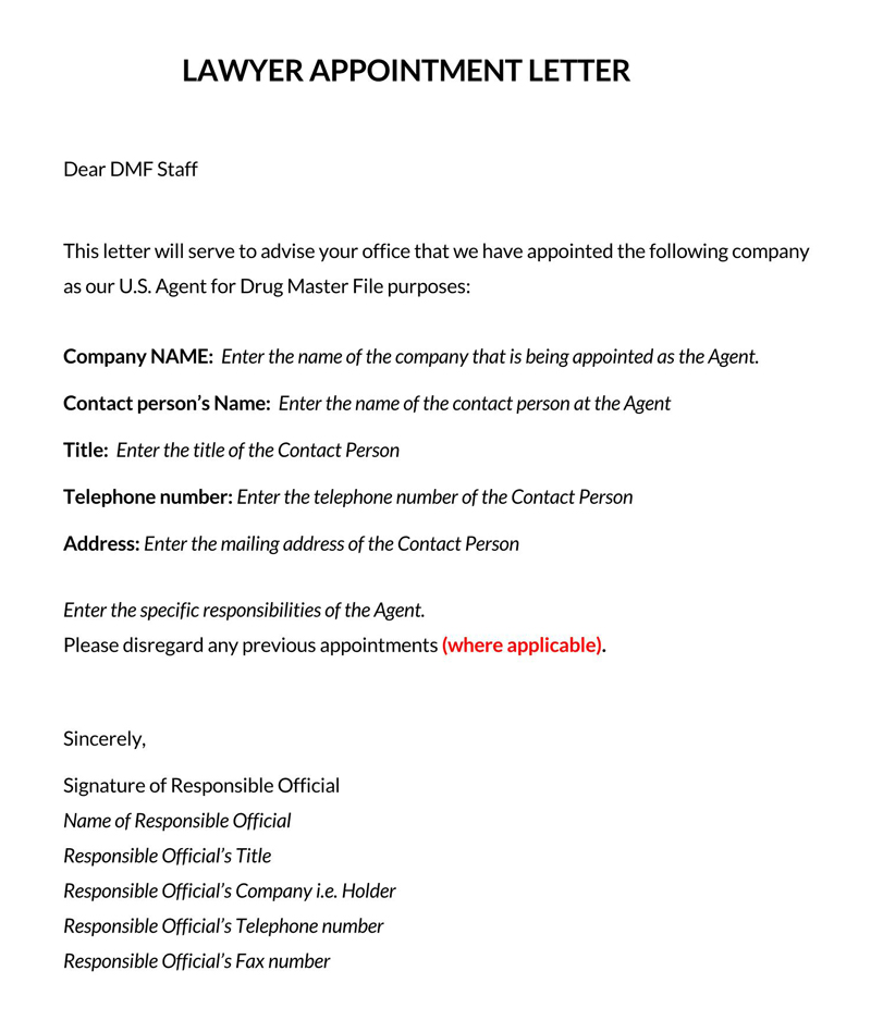 Lawyer appointment letter sample