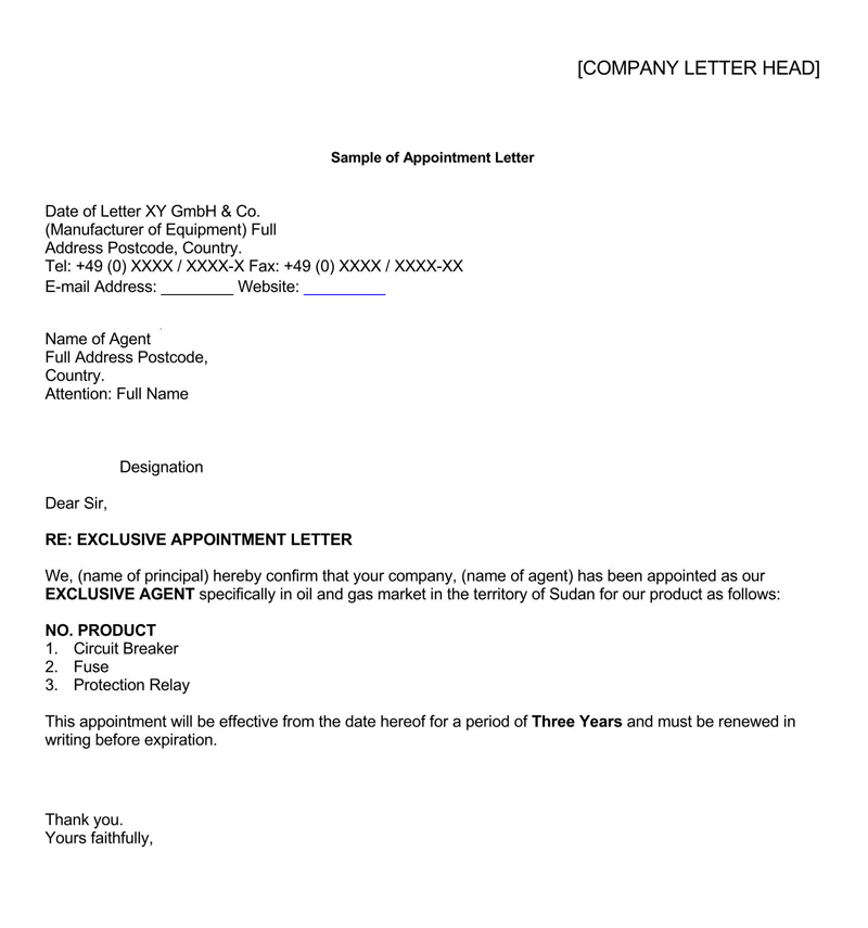 appointment letter sample