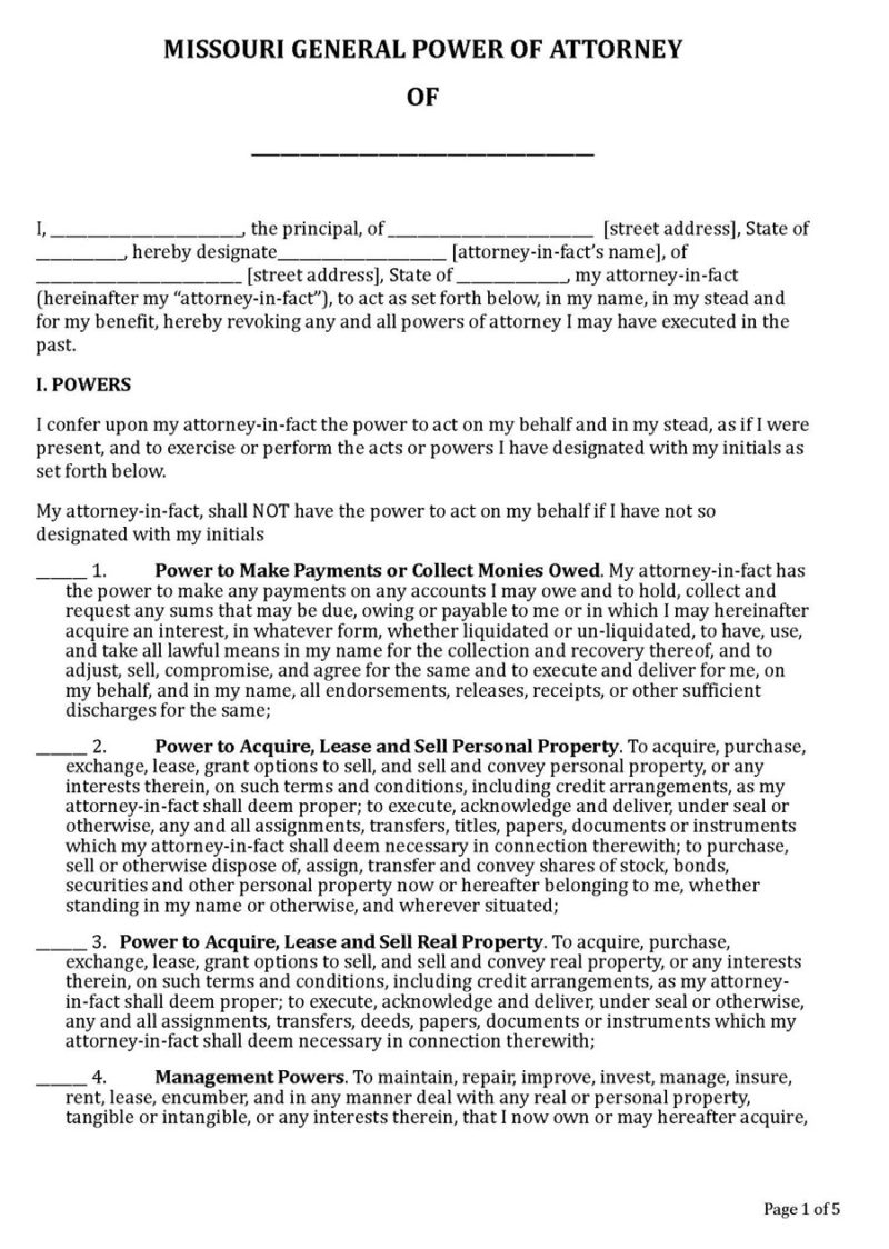 Free Missouri Power of Attorney Forms (9 Types) PDF Word