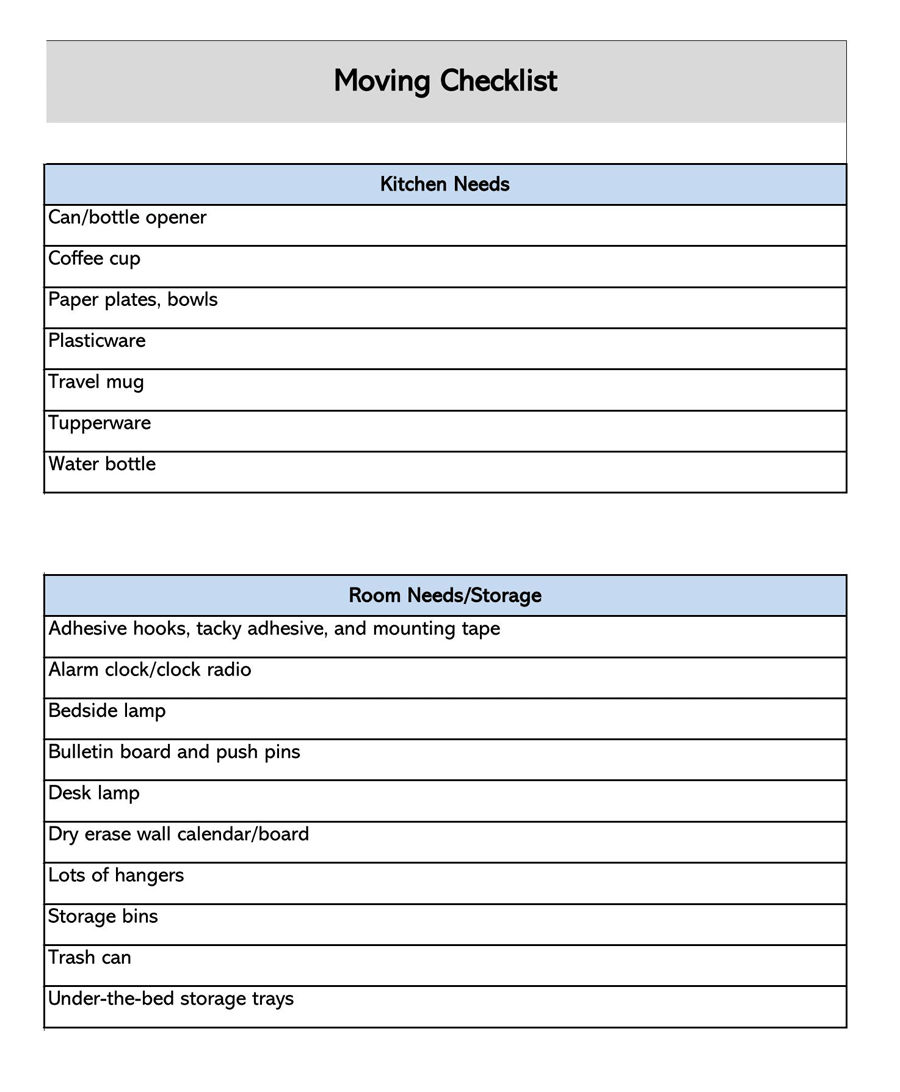 Checklist for Move-in / Move-out - Free Printable Template 01