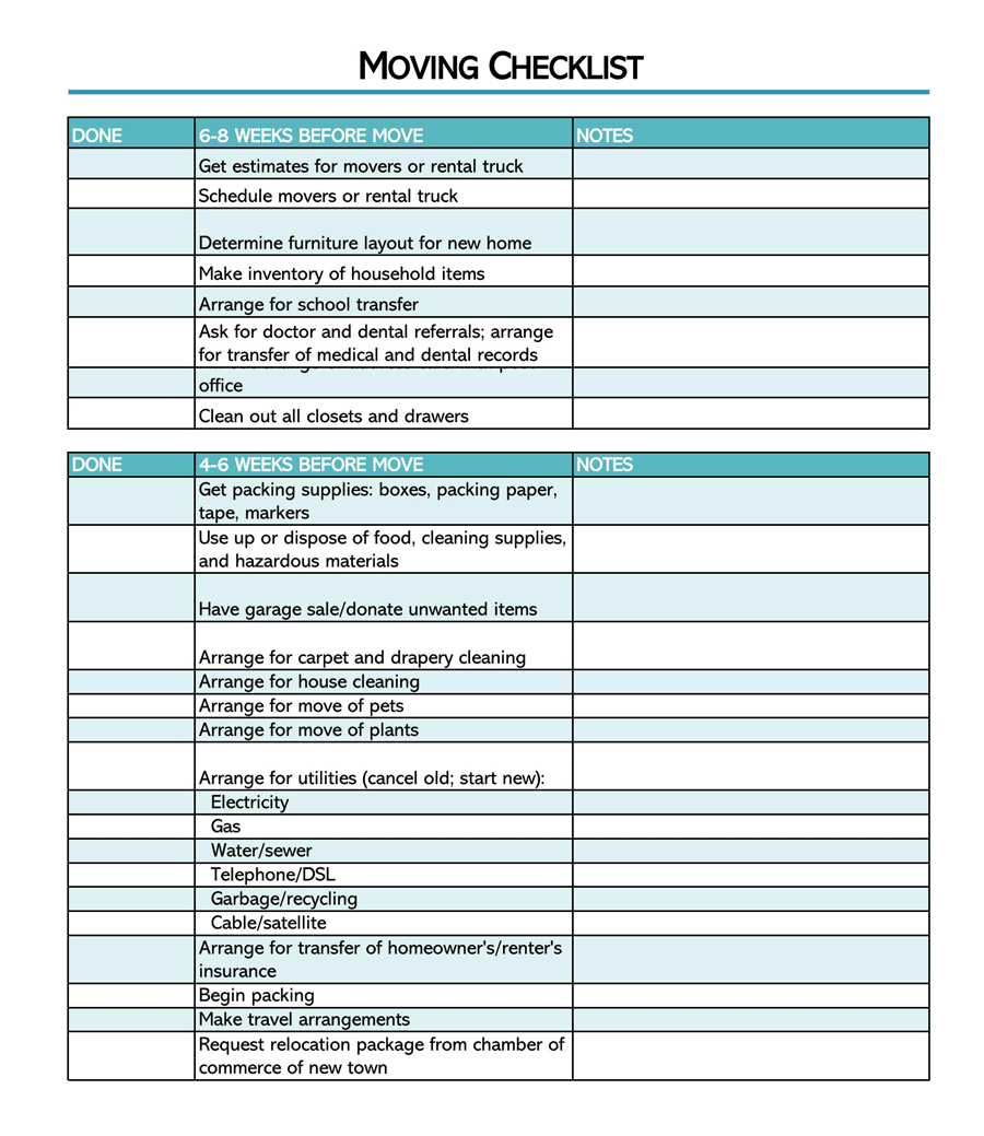 Checklist for Move-in / Move-out - Free Printable Template 02