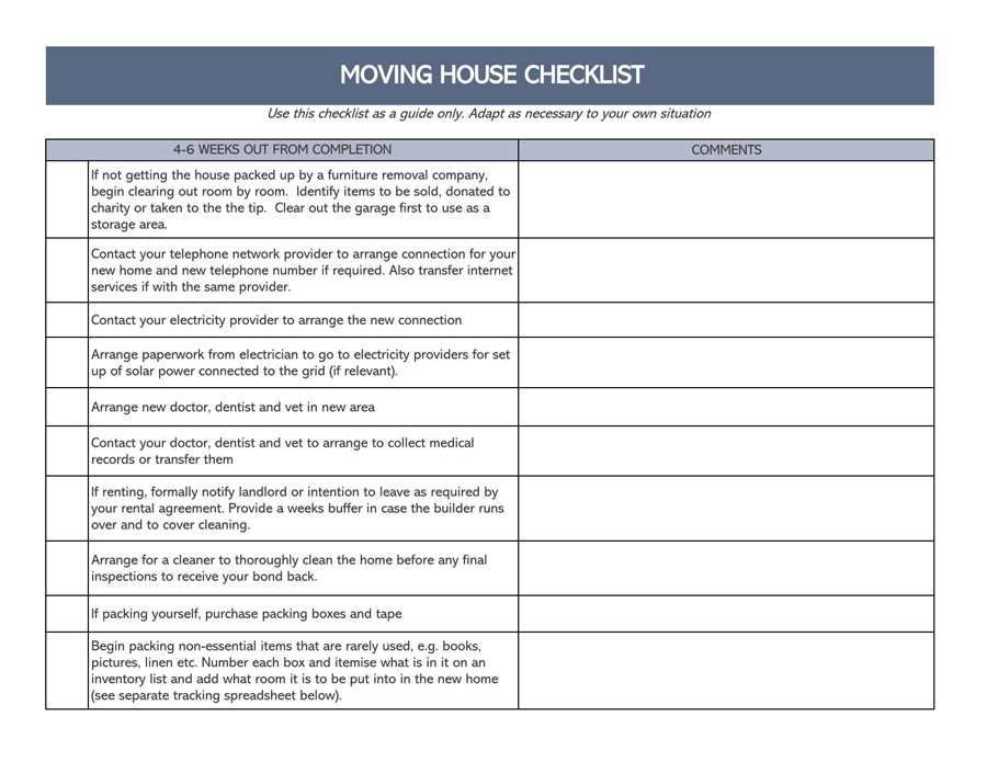 Checklist for Move-in / Move-out - Free Printable Template 03