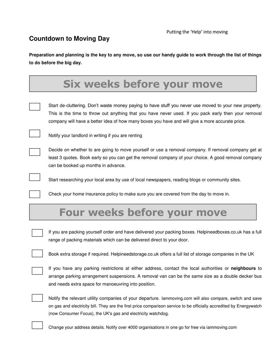 Moving Checklist Before 6 Weeks
