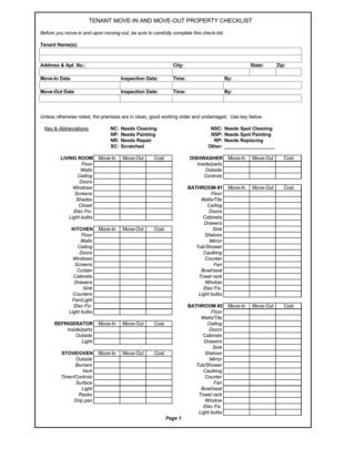 Free Move-in / Move-out Checklists - Landlord - Tenant