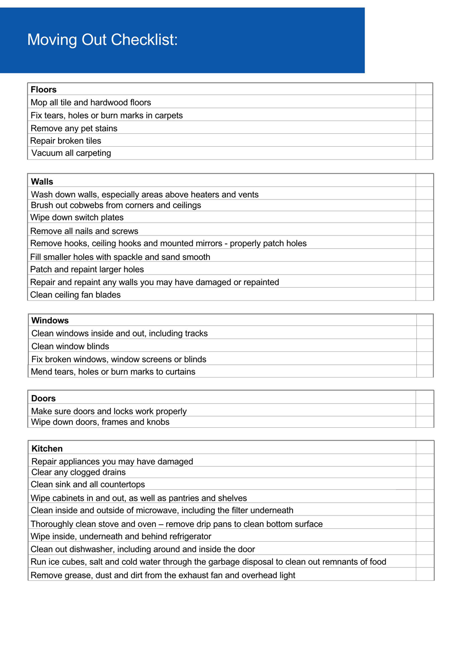 Checklist for Move-in / Move-out - Free Printable Template 10