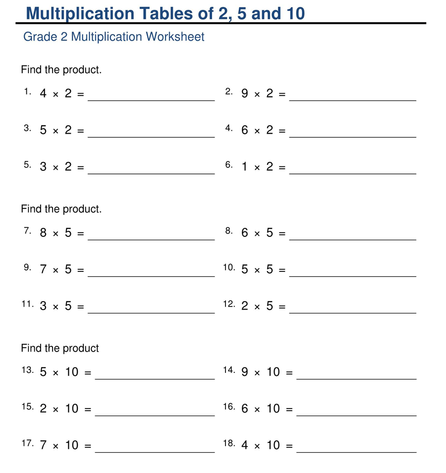 Multiple Tables Worksheet for Grade 2