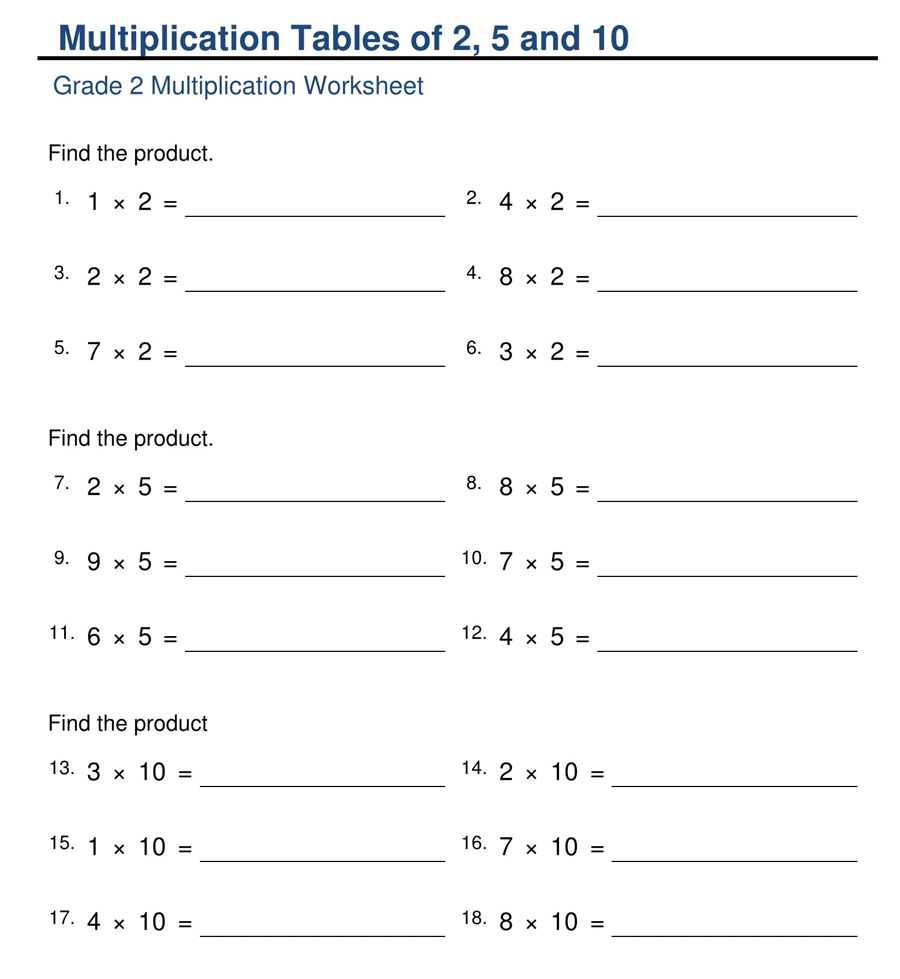 Different Table Worksheets for Second Grade