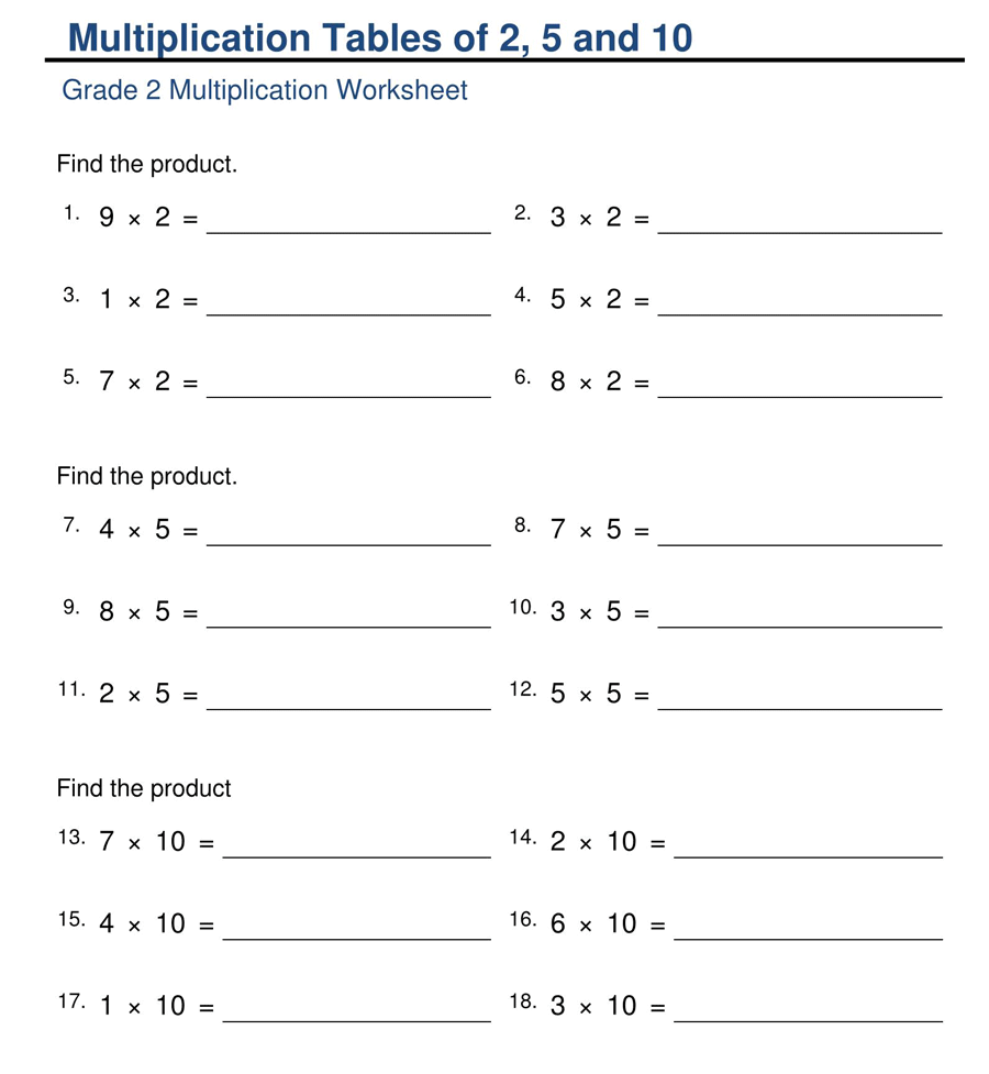 Second Grade Multiplication Worksheets Easy