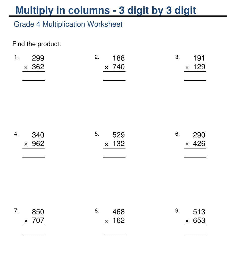 free printable multiplication worksheets for grade 3 to 5