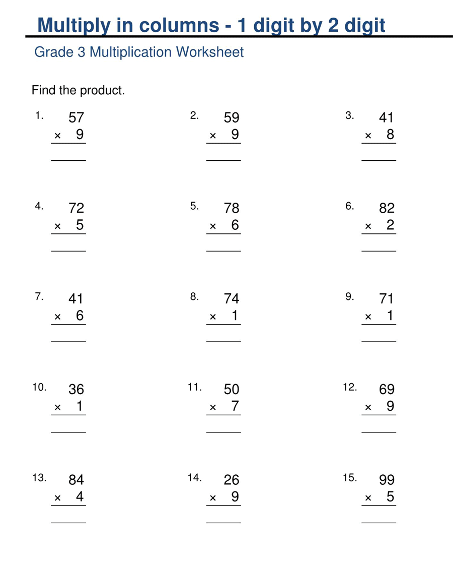 1 by 2 Digit Multiplication Grade 3