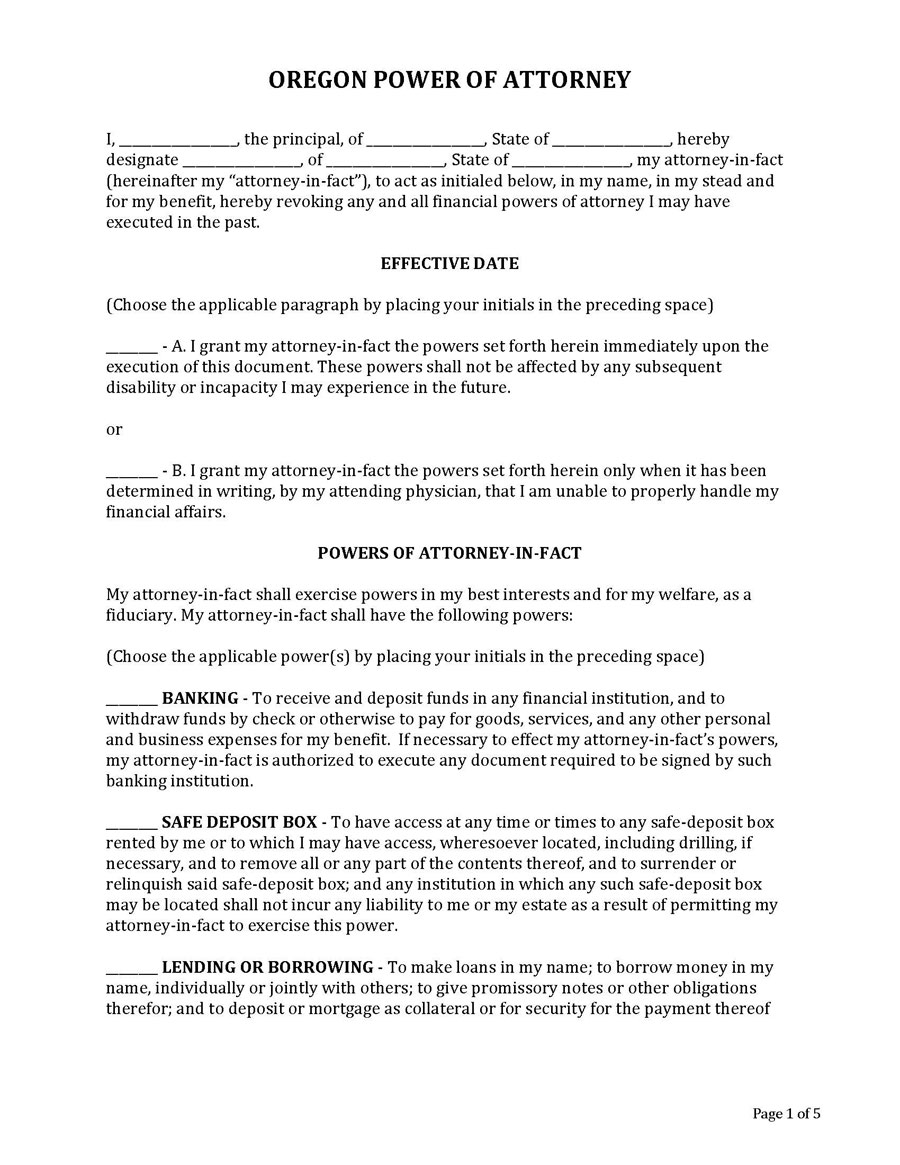  oregon power of attorney form pdf