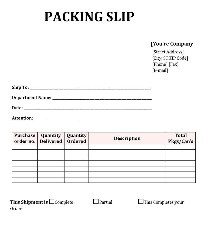 Sample Packing Slip Format