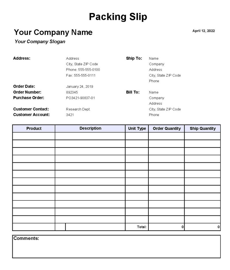 "Excel Packing Slip Example"