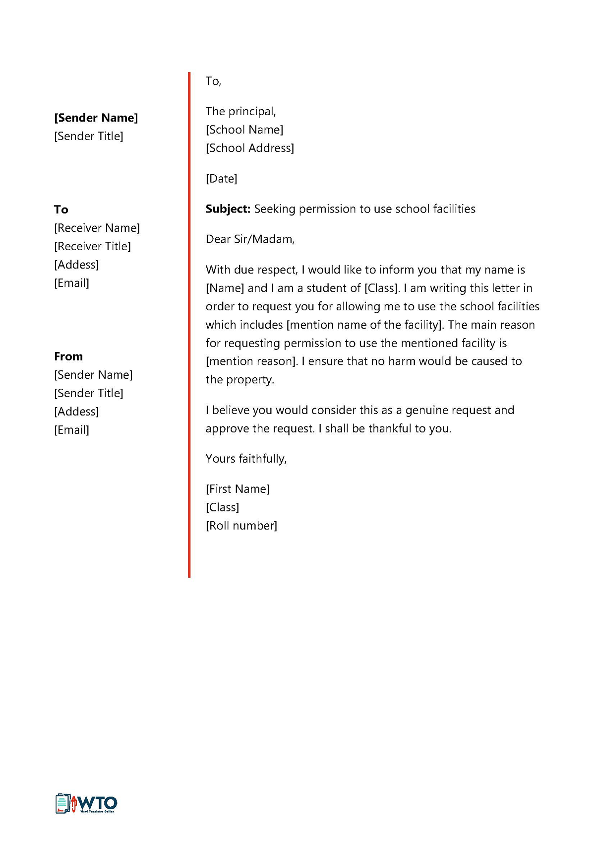 Comprehensive Editable Permission Request Letter Template 02 as Word Format