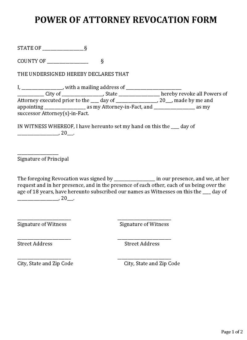 Free Customizable Power of Attorney Revocation Form 01 as Word File