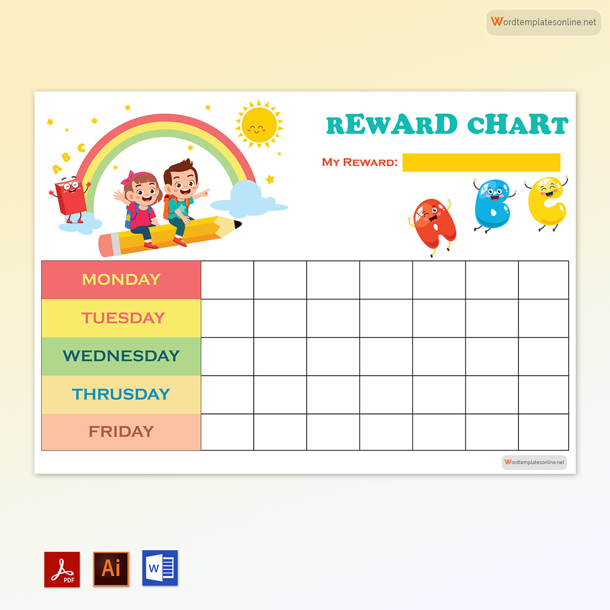 Printable Reward Chart for Kids - Editable Form