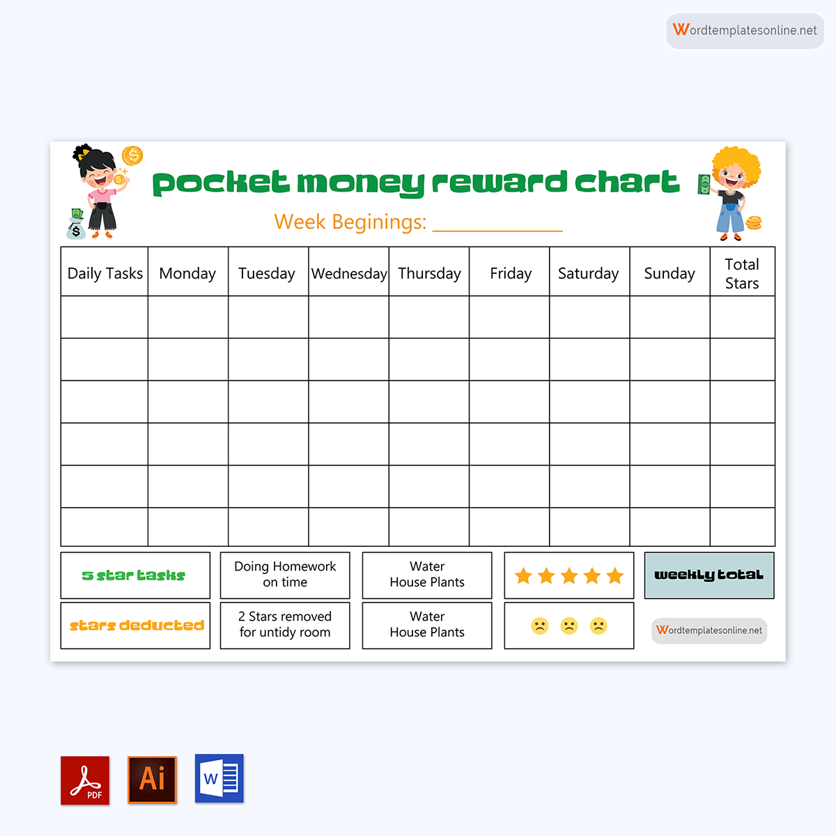 Free Printable Parenting Technique Reward Chart for Kids Template 18 in Word and Adobe Format