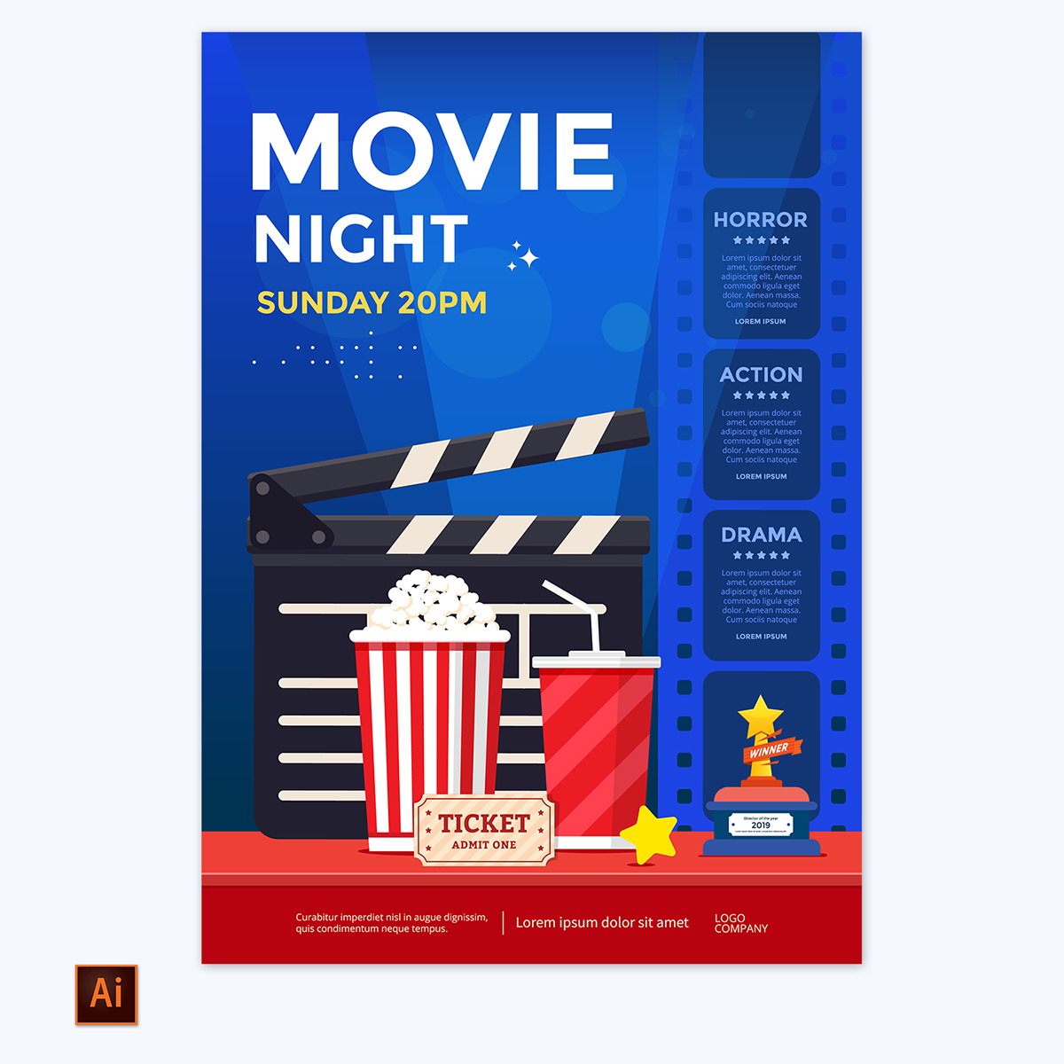 Free movie poster template for Illustrator