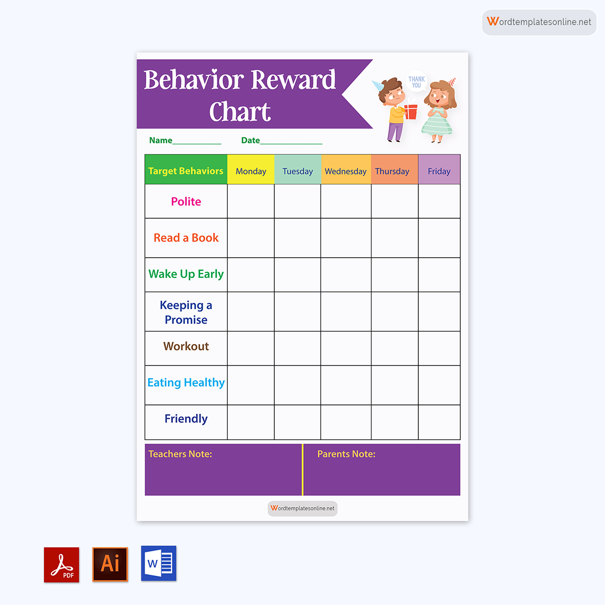 Free Customizable Parenting Technique Reward Chart for Kids Template 13 in Word and Adobe Format