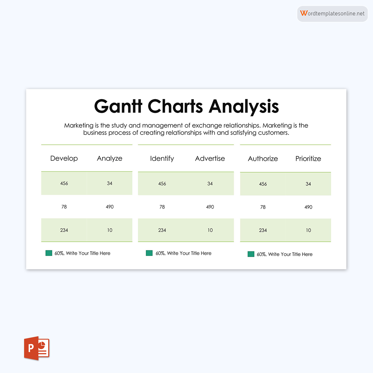 Professional Editable Gantt Chart Analysis Template 01 as PowerPoint Slides
