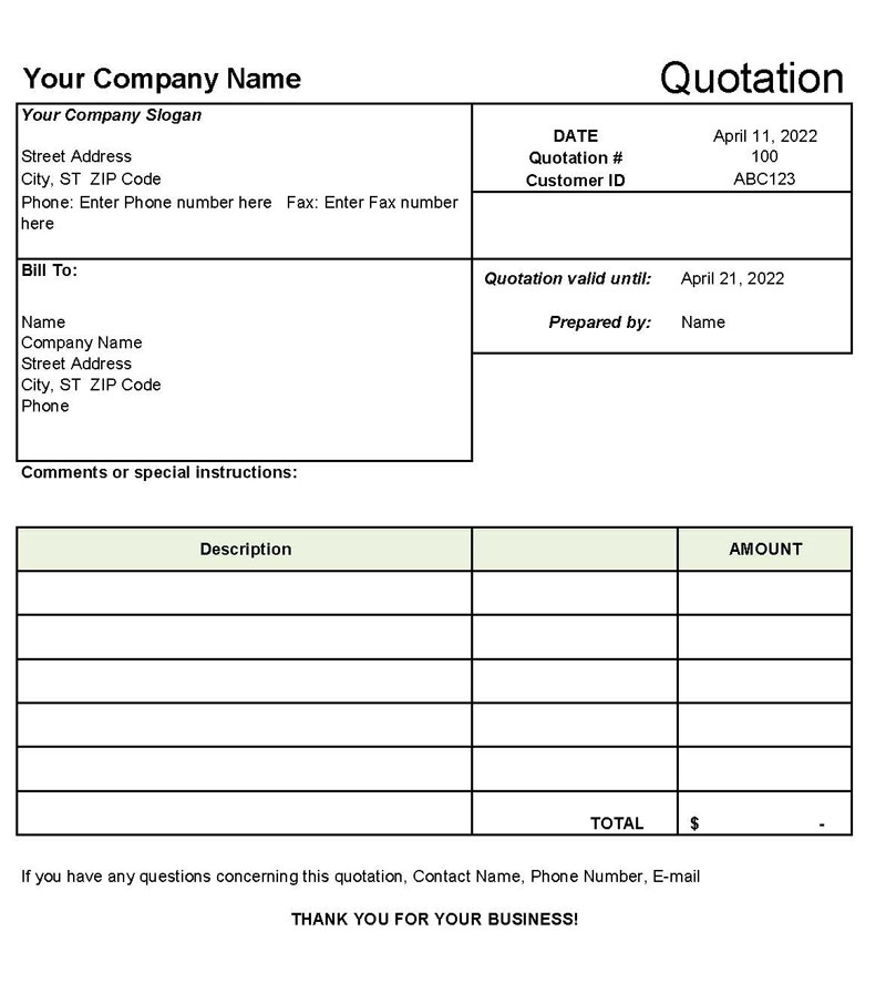 free quotation template doc