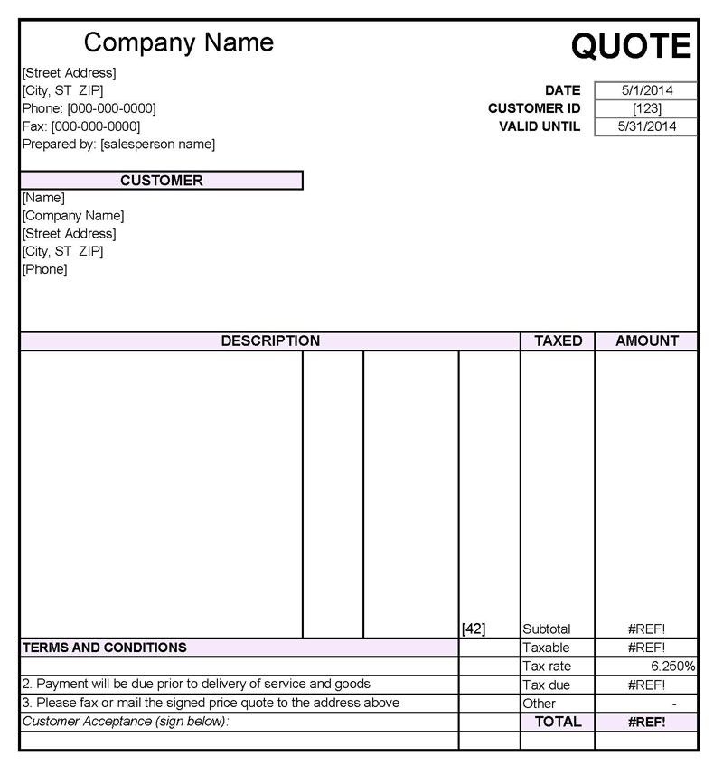 price quotation template word