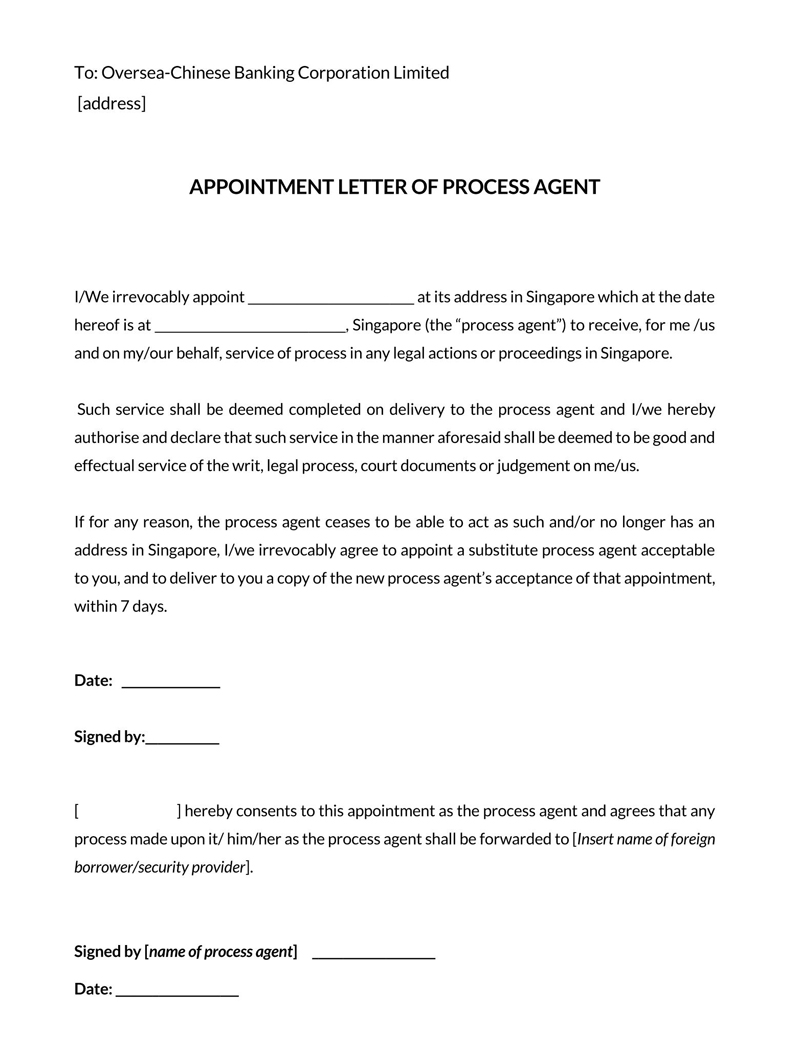 Sample letter Appointment as Process Agent