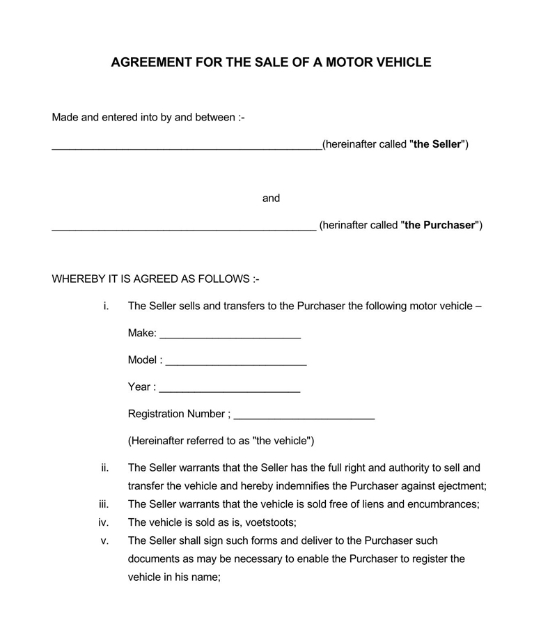 Free Printable Vehicle Purchase Agreement Form